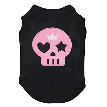 Imagem de Petitebella Camiseta de cachorro com rosto de caveira rosa (preta, média)