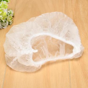 Imagem de 50 peças de touca de banho de tecido não tecido descartável de 53 cm tira dupla reforçada respirável arnês de salão de beleza touca de cabelo (branca)