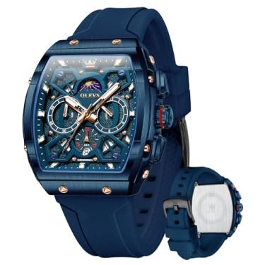 Imagem de OLEVS Relógio masculino cronógrafo de couro marrom, dourado, analógico, quartzo, moderno, vestido de negócios, mostrador grande, dia, data, luminoso, à prova d'água, casual, masculino, mostrador preto