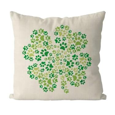Imagem de QIONG MENG Capas de almofada Dia de São Patrício 50 x 50 cm Shamrock Dog Paws Fronha de almofada feliz dia de São Patrício para decoração de sofá de casa e sala de estar