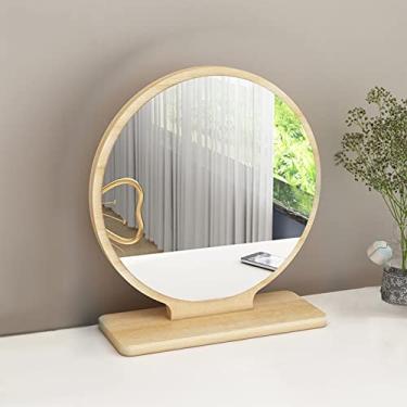 Imagem de TRGCJGH Espelho redondo de mesa, espelho de maquiagem para maquiagem, espelho de maquiagem para mesa, espelho circular iluminado com LED, espelho de mesa com 3 modos de iluminação reguláveis de cores