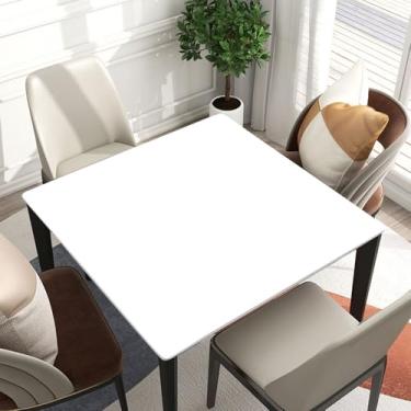 Imagem de GSORIOP Toalha de mesa quadrada com borda elástica, tecido de poliéster durável para pátio, mesas de cartão, configuração de festa e uso diário, adequada para mesa de 61 x 61 cm, branca