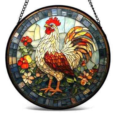 Imagem de Argodaze Vitral pendurado em vitral – O galo dourado olhou à frente Suncatcher para decoração de casa de jardim para mulheres Mon Grandma Friends
