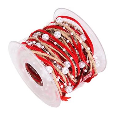 Imagem de Fita de Natal Vermelho Branco 3,0 cm de largura DIY Fitas de embrulho para festas Casamentos Decoração de árvore de Natal Material de cânhamo de poliéster 5 m de comprimento 1 rolo