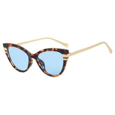 Imagem de Óculos de Sol UV400 - Olho de Gato com Degradê em Metal para Homens e Mulheres, Ideal para Esportes ao Ar Livre, Corrida e Ciclismo, Cor Leopardo Azul