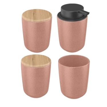 Imagem de Kit Banheiro Cerâmica 4 Peças Dispenser Porta Algodão Escova (Rosa)