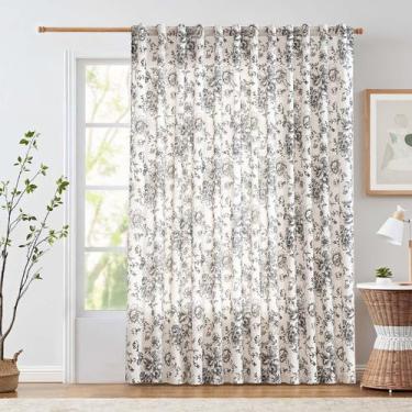 Imagem de Cortina JINCHAN de Lino Floral 254 cm Extra Ancha para Puerta del Pati