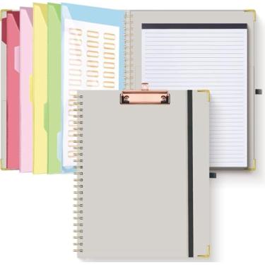 Imagem de HAUTOCO Prancheta de transferência com bloco de notas forrado recarregável para tamanho carta (28 cm x 21,6 cm), 5 divisórias com 10 bolsos, suporte elástico para caneta e etiquetas para pasta de