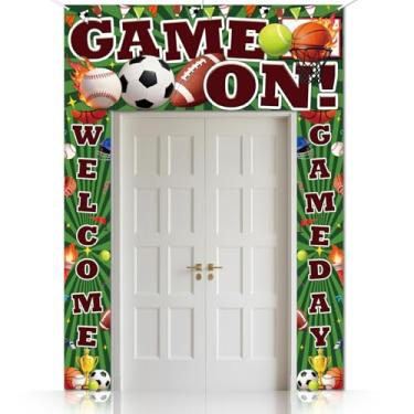 Imagem de CUTHOLLOW 3 peças de basquete decorações bandeira de alpendre, padrão esportivo decorações de festa penduradas bem-vindo jogo dia porta banner para foto pano de fundo esporte suprimentos de festa