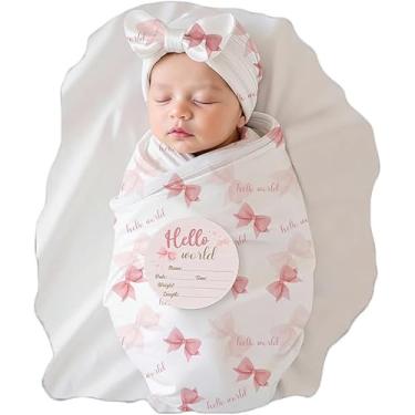 Imagem de Ylsteed Conjunto de faixa de cabeça para recém-nascido, envoltório floral para bebê, cobertor de enfaixar para recém-nascidos com chapéu, envoltório 81 x 81 cm, macio e amigo da pele