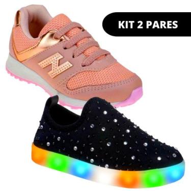 Imagem de Kit 2 Pares Tênis Led Escolar Infantil de Menina - SAPATINHOS.CLUB, 31