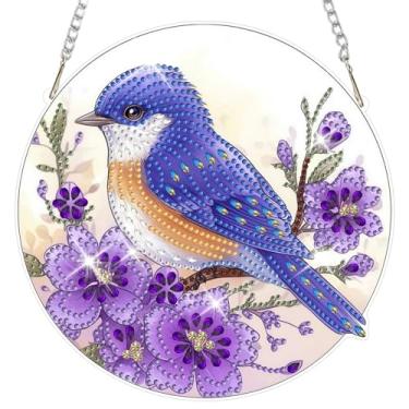 Imagem de NAIMOER Kits de pendurar arte de diamante para adultos, strass de formato especial 5D, pintura artística de diamante acrílico faça você mesmo, pingentes de janela, kits de ornamentos para pendurar na