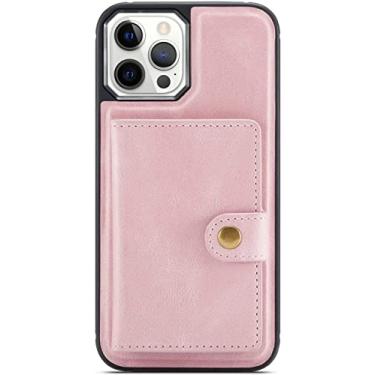 Imagem de CYSUE Capa para Iphone13/13Mini/13 Pro/13 Pro Max, capa de couro PU vintage, com slots de cartão destacáveis Kickstand TPU Bumper Case à prova de choque (Cor: Rosa, Tamanho: 13mini 5,4 polegadas)