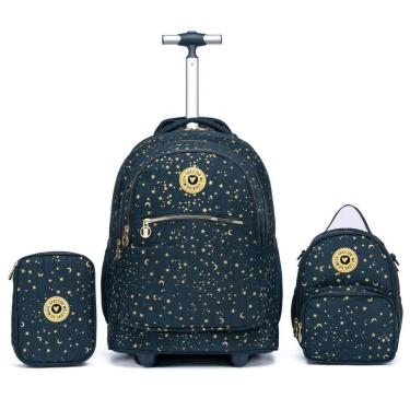 Imagem de Kit Escolar Feminino Mochila Espaçosa Estojo Lancheira Juvenil De Rodinhas-Feminino