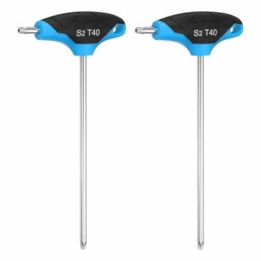 Imagem de HARFINGTON 2 peças de chave Torx com cabo em T T40 S2 chave em T de extremidade dupla de aço, chave de fenda Torx chave sextavada ferramenta para manutenção doméstica automotiva, azul e preto