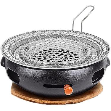 Imagem de Churrasqueira portátil de ferro fundido a carvão churrasqueira doméstica a carvão churrasqueira churrasqueira fogão portátil a carvão com rede de aço churrasqueira de ferro fundido (cor: preto