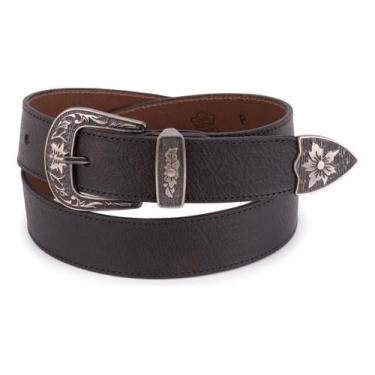 Imagem de Cinto Country Feminino 100% Couro Legítimo Fivela Floral 3,5 cm - Ello