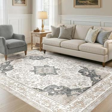 Imagem de cotiled Tapetes grandes laváveis de 22 x 30 cm para sala de estar, tapete macio antiderrapante resistente a manchas para quarto, sala de jantar, tapetes vintage para decoração de casa, 23 x 30,5 cm