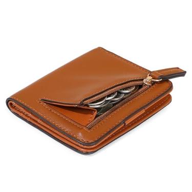 Imagem de Carteira de couro PU para mulheres, homens e crianças, organizador de moedas com bloqueio de RFID, bolsa pequena para fivela de cartão de dinheiro e fecho de zíper, Café, Carteira unissex