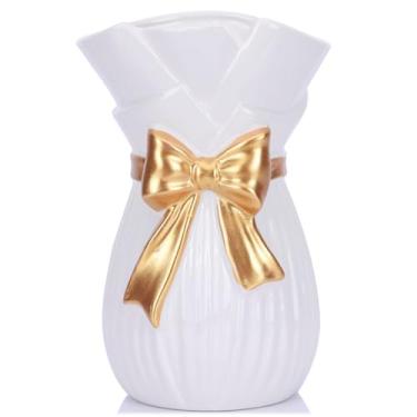 Imagem de Vaso de arco para decoração de casa, vaso de cerâmica de 19 cm com design de laço, grande abertura floral para flores frescas/secas/falsas, ideal para mesa de cozinha, sala de estar/prateleira