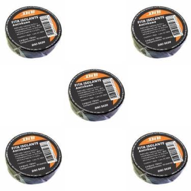Imagem de Kit5 fita isolante pvc preta - rolo 10 metros - dni