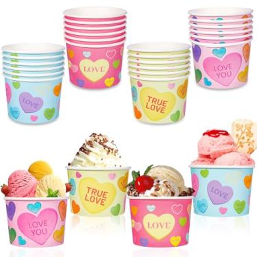 Imagem de HOWAF 24 peças de tigelas de sorvete para conversação de corações para dia dos namorados, copos de lanche descartáveis de coração de doces para sudae copo de papel de festa de comida quente ou fria
