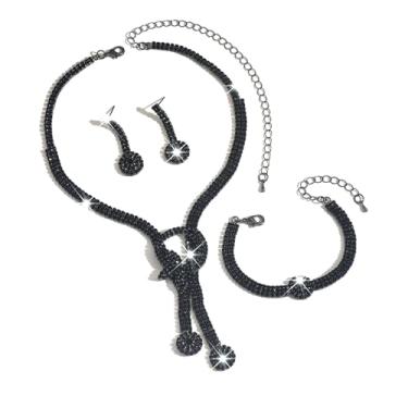 Imagem de OIDIMS Elegante conjunto de joias de noiva de zircônia cúbica de borboleta para mulheres, colar de gargantilha delicada, brinco com pingente de strass brilhante, pulseira de berloque para casamento