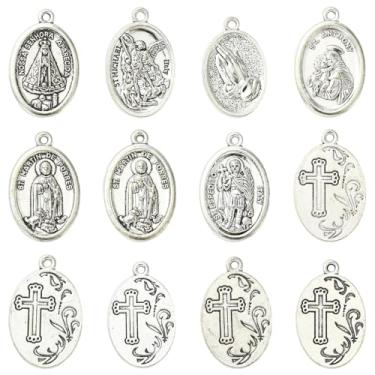 Imagem de LiQunSweet 60 peças, 6 estilos, pingentes com tema religioso, estilo tibetano, pingentes de cruz de Jesus em prata antiga para joias DIY, colar, brinco, pulseira, artesanato, bolsa, chaveiro