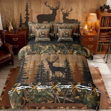 Imagem de Jogo de cama queen com veado em uma bolsa, 7 peças, campo, campo, alce, alce, cervo, animais da floresta, casa de fazenda, decoração de caça de cabana