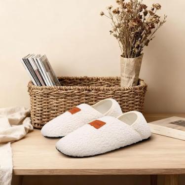Imagem de Pantufas femininas para uso interno, com forro leve de tecido macio, ideal para todas as estações, chinelos femininos, Branco, 7-8.5 Women/5.5-7 Men