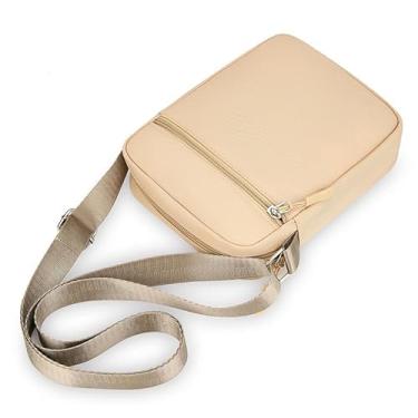 Imagem de Bolsa tiracolo feminina, leve, pequena, com vários bolsos, bolsa para telefone com alça ajustável, bolsa casual para compras e viagens, Caqui, Small, Bolsa tiracolo