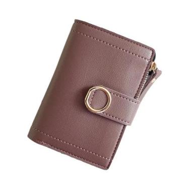Imagem de Carteira Curta De PU Feminina Com Zíper, Porta-Cartões E Bolsa Para Mo