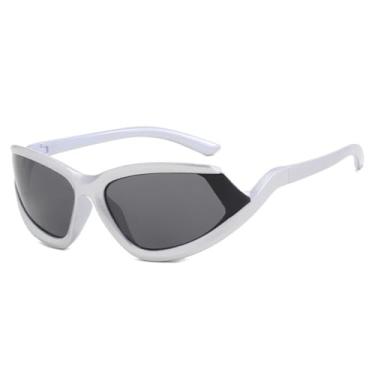 Imagem de Óculos de Sol Degradê Feminino Punk Masculino para Esportes ao Ar Livre, Corrida e Ciclismo, Cinza Prateado