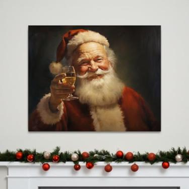Imagem de Cartazes de Papai Noel com estampa engraçada de arte de parede de Natal Papai Noel arte em tela arte em tela casa rústica casa de fazenda decoração de Natal sem moldura