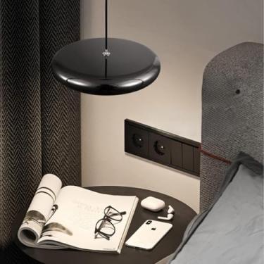 Imagem de Luminária pendente de mesa de jantar em LED, cromada e com intensidade regulável, com controle remoto. Ideal para sala de jantar e escritório, com altura ajustável (preta, uma lâmpada de 20