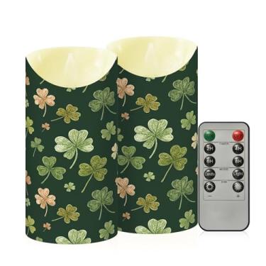 Imagem de Wassud Pacote com 2 velas sem chama trevo do dia de São Patrício com controle remoto, velas realistas cintilantes com temporizador, velas decorativas para Natal, casamento, festa, decoração de casa
