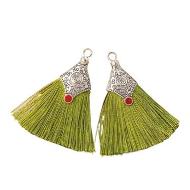 Imagem de 2/4/6 peças mini borlas artesanais de seda macia feita à mão para brincos de joias, marcadores de página DIY (verde grama, 2 peças)