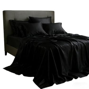 Imagem de Jogo de Cama Cetim Charmousse Sedoso - 4 Peças para Casal, Queen e King Size, Anti-Frizz para Descanso Confortável (PRETO,QUEEN)