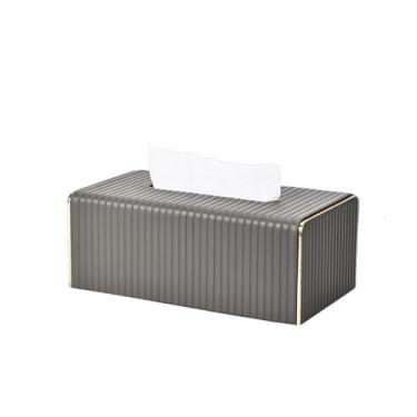 Imagem de Suporte para caixa de lenços de papel leve de couro luxuoso para sala de estar, mesa de centro, guardanapo retangular criativo, dispensador facial, capa de caixa de lenços faciais (cinza escuro)