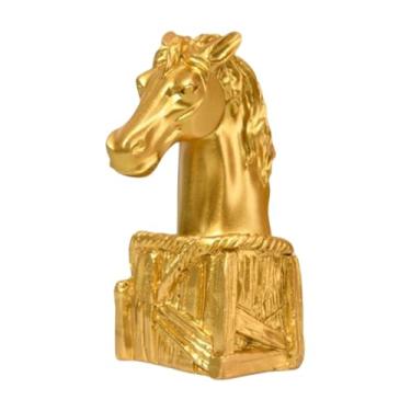 Imagem de MotiveTech Escultura de resina com cabeça de cavalo para decoração de mesa, ideal para o Ano Chinês, perfeita para escritório, prateleira ou sala de estar, Ouro