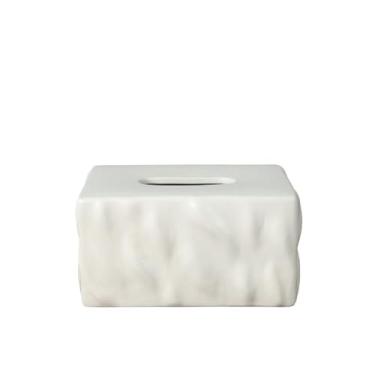 Imagem de Suporte de caixa de lenços de papel cerâmico, cor sólida, textura irregular, suporte de lenços para casa, mesa de trabalho, capa de caixa de lenços faciais (branca)