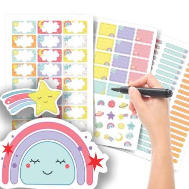 Imagem de Etiqueta Escolar Menina com TAG + Caneta (Arco-íris, Kit de Etiquetas)