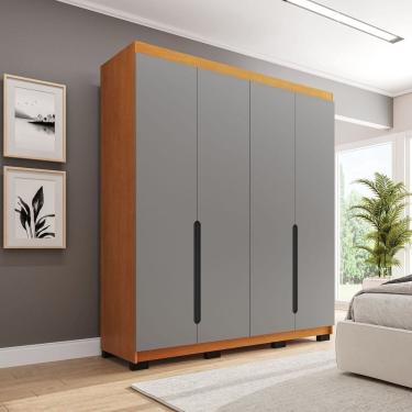 Imagem de Guarda-roupa Casal 4 Portas Bater Madrid Cinza/Freijó