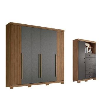 Imagem de Guarda Roupa 2 Peças (1guardaroupa+1cômoda) Qc373 Jatobá/grafite - Santos Andirá