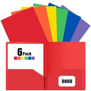 Imagem de Pacote com 6 pastas com bolsos pasta de arquivo de plástico para escola, escritório, casa, negócios, tamanho carta, papel arco-íris colorido