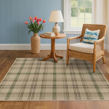 Imagem de Tapete Easy Jute 10 x 15 lavável para sala de estar pequena - tapete de entrada grande, decoração de casa de fazenda antiderrapante para quarto, cama, cozinha, pátio, varanda, juta, bege e sálvia