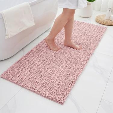 Imagem de ILANGO Tapetes de banheiro rosa 111 x 61 cm, tapetes de banho de chenille absorventes extramacios, tapete de banho felpudo grosso, antiderrapante, lavável na máquina, secagem rápida, tapetes de banho