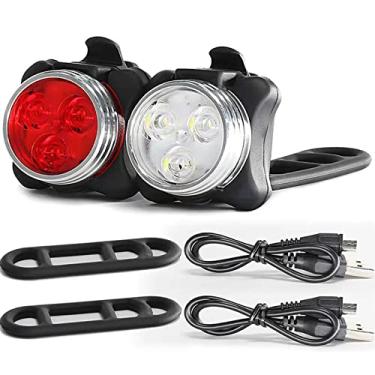 Imagem de Conjunto de Luzes para Bicicleta Recarregável via USB HJ-030 Super Brilhante Luz Dianteira e Traseira 3 Pérolas LED 4 Modos Bateria 400mAh Lâmpada