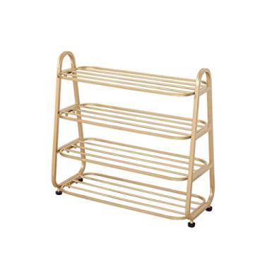 Imagem de 3FLQOOPP Sapateira para entrada simples sapateira de ferro forjado prateleira de sapato com roda rack de armazenamento de sapatos de 4 níveis para corredor entrada dormitório quarto organizador de