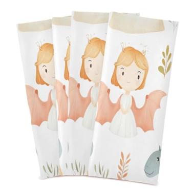 Imagem de xigua Conjunto de 4 panos de prato de cozinha Princess with Dragons, toalhas de cozinha macias e altamente absorventes de secagem rápida para limpeza de pratos e limpeza manual, 71 x 45 cm